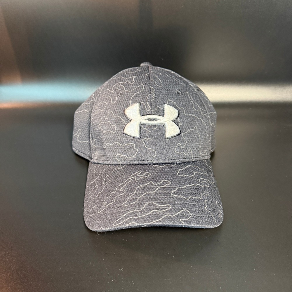 Under‎ Armour Blitzing Hat Cap Fitted Gray Camo Logo Stretch Fit L/XL